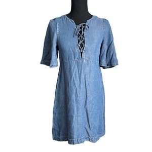 Guess Chambray Lace Up Denim Flutter Sleeve Dress Size XXS